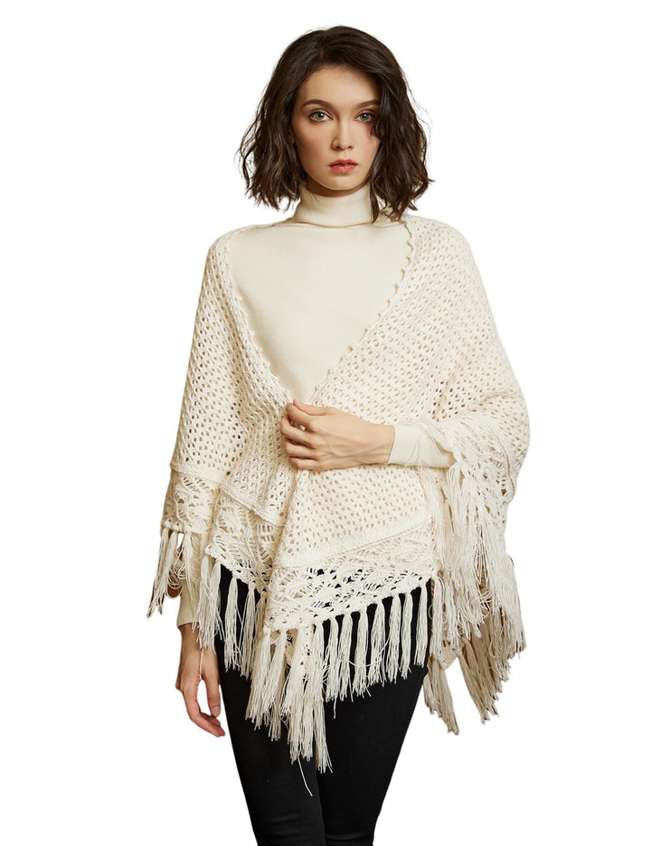 BEAUTELICATE Damen Gestricker Schal Stola Dreiecksschal Warm Hohl Stricken Cape Cardigan Elegantz Dr