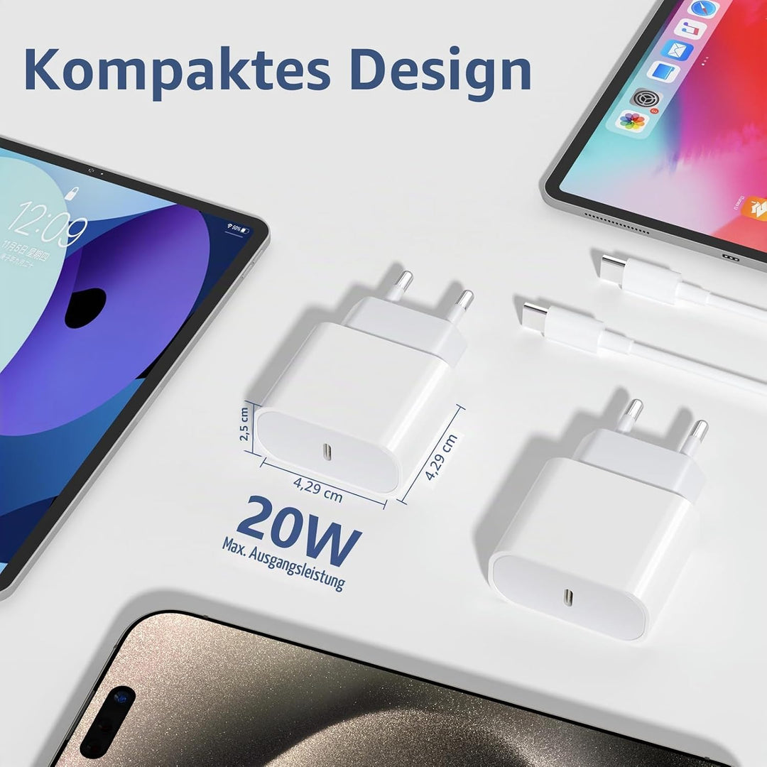 USB-C-ladegerät, für iPhone 16/15 Serie, for iPhone Schnellladegerät, PD20W, ladegerät-Typ-C, 2er Pa