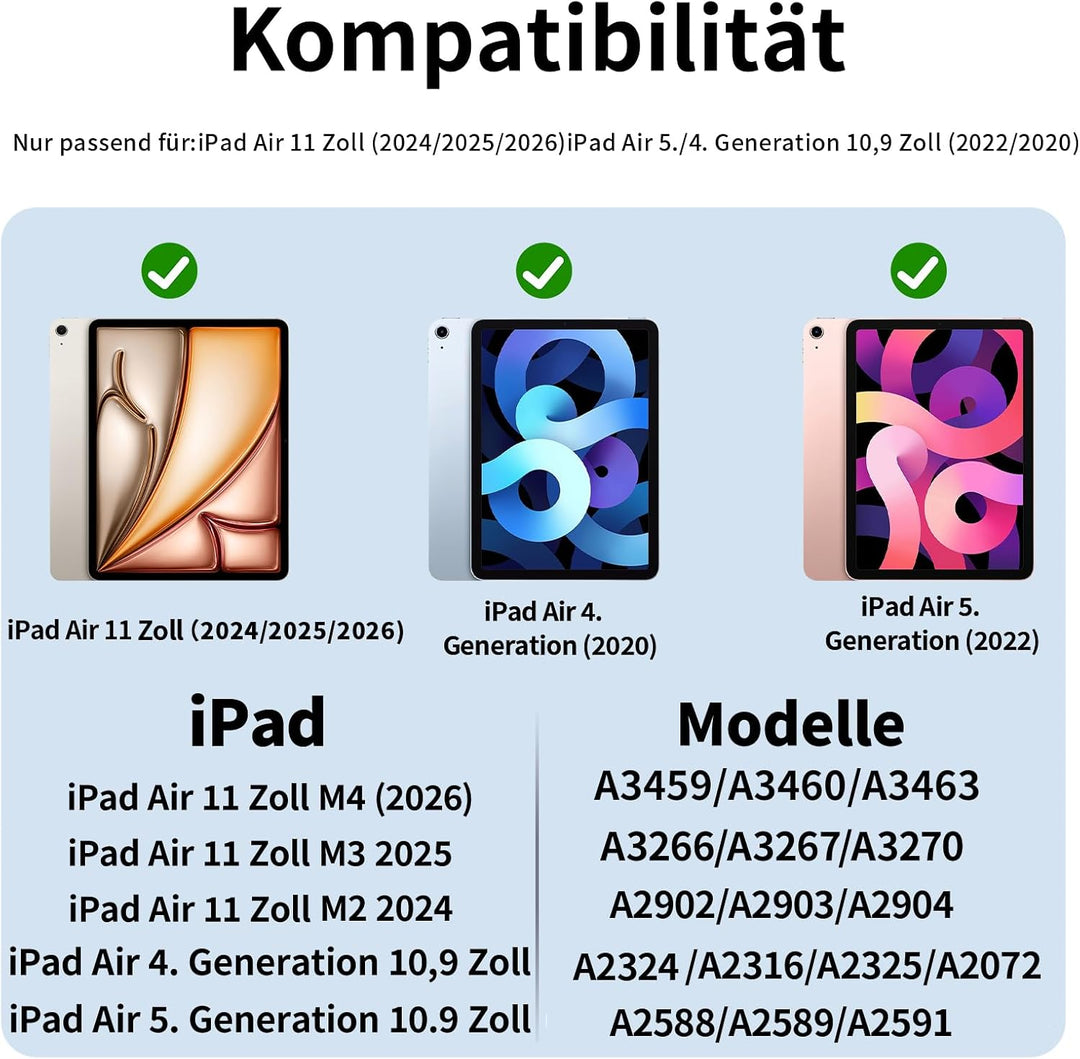 Tastatur Hülle für iPad Air 11 Zoll (M4/M3/M2, 2026/2025/2024) &amp; iPad Air 5./4. Generation 10,9 Zoll