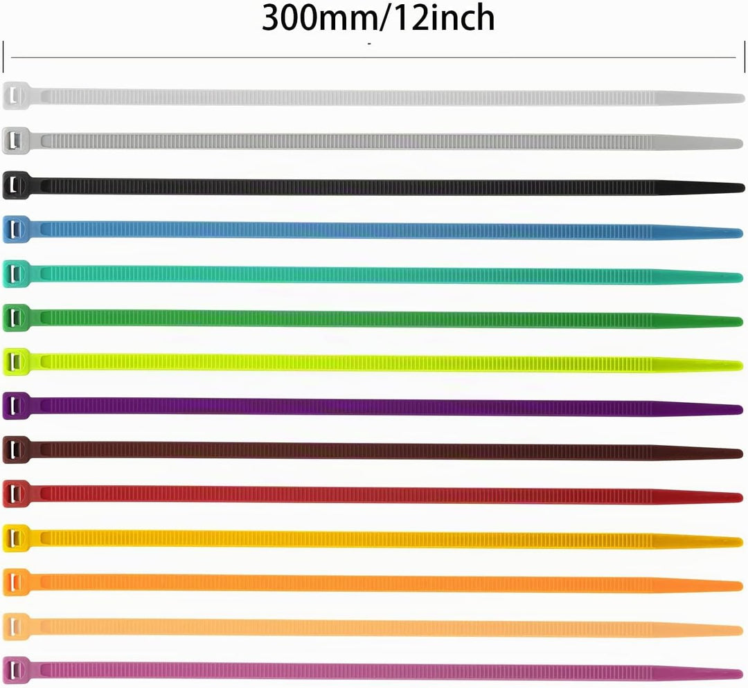 XINGO 1200 Stück Farbige Kabelbinder, 300mm x 4.8mm Kabelbinder farbig bunt, 12 Verschiedene Farbtön