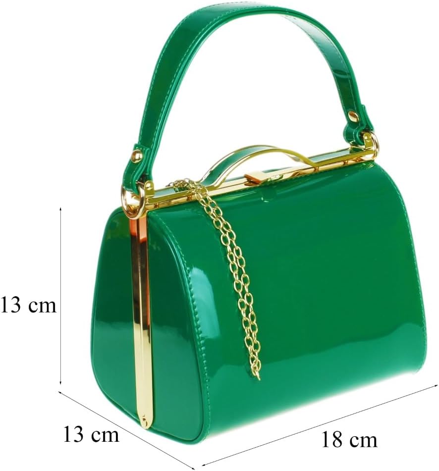 Girly Handbags Clutch aus glänzendem Lackleder mit Henkelverschluss, Abendhandtasche Admiral Green,