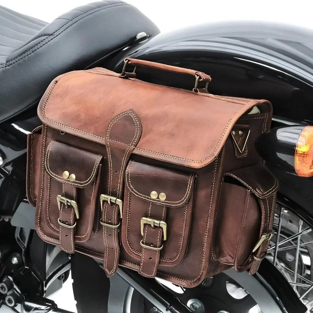 Satteltasche Motorradtasche Powersports Zubehör Rennrad 13 Zoll Leder Braun Scooter Gepäckträger Sat