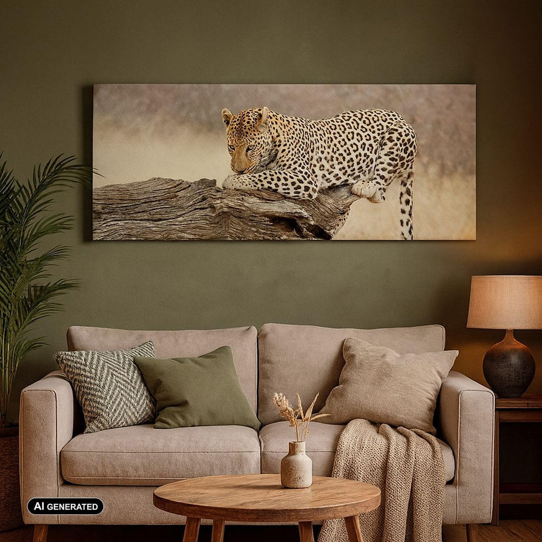 Wandbilder Dekoration Wohnzimmer Afrika Leopard Katze Safari Panorama Bilder auf Leinwand 120x50cm L