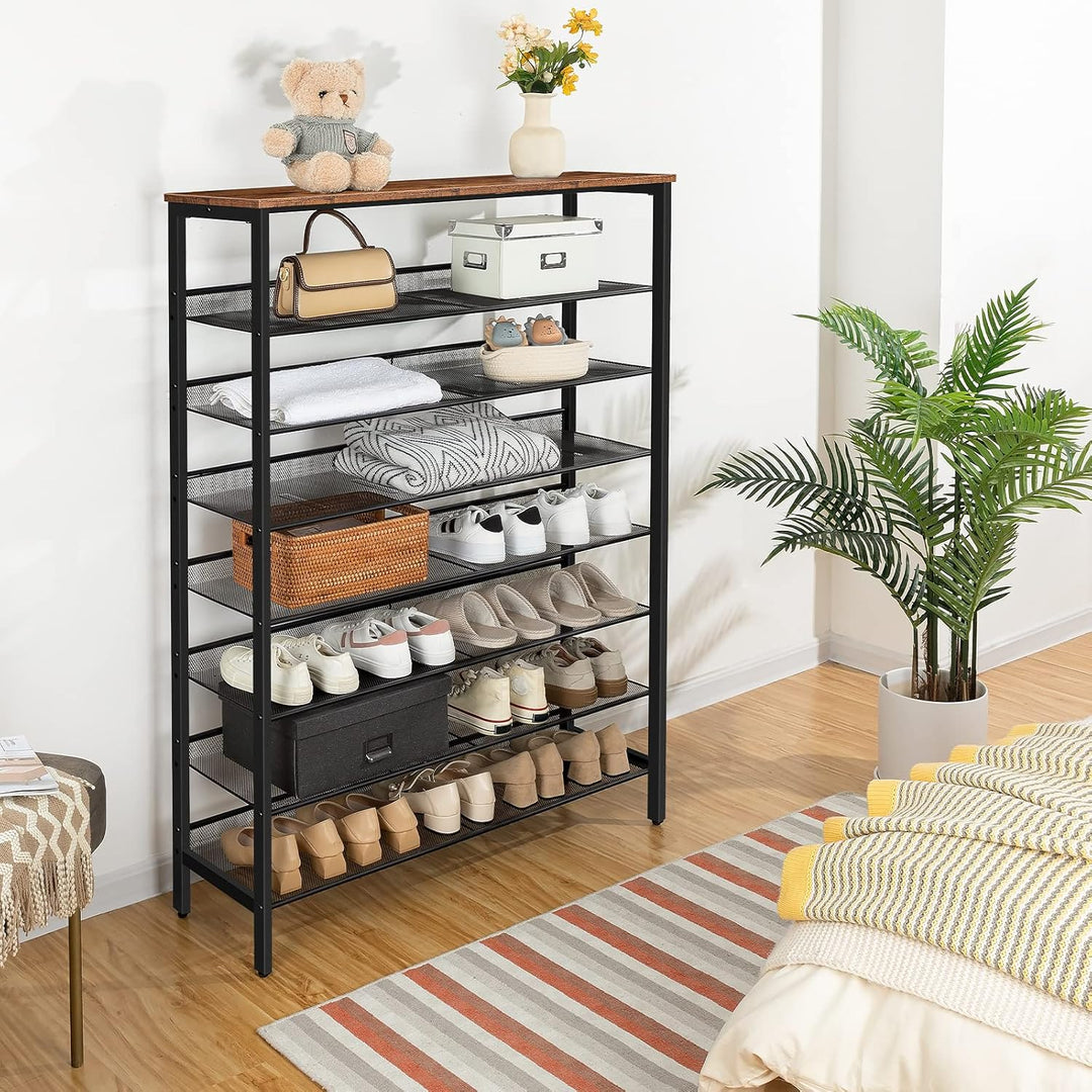HOOBRO 8-stöckiges Schuhregal, Schuhschrank hoch, Grosse schmal Schuhablage, Flache und kippbare, 10