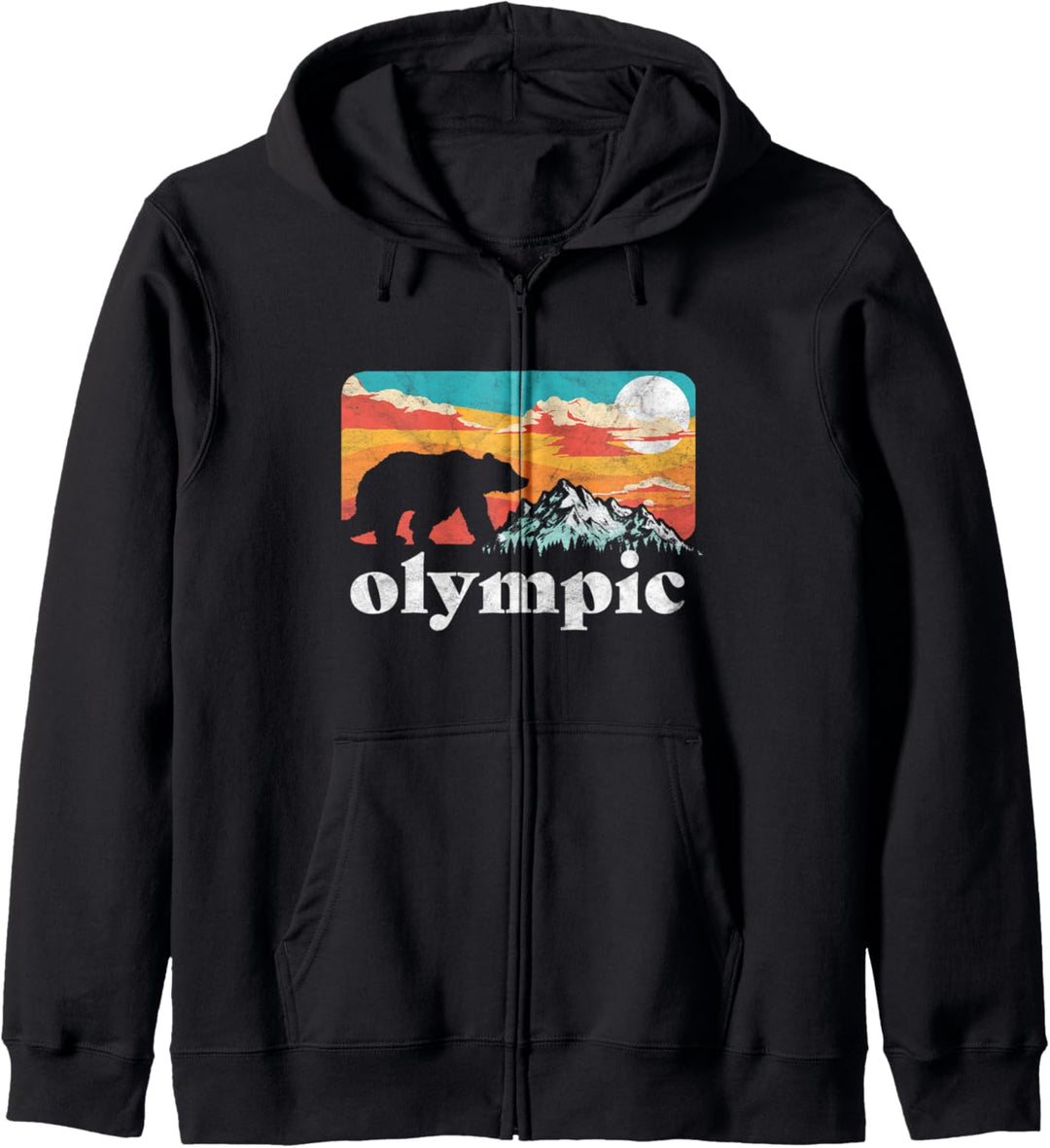 Olympic National Park Retro Bear & Mountain Vintage 80s Kapuzenjacke