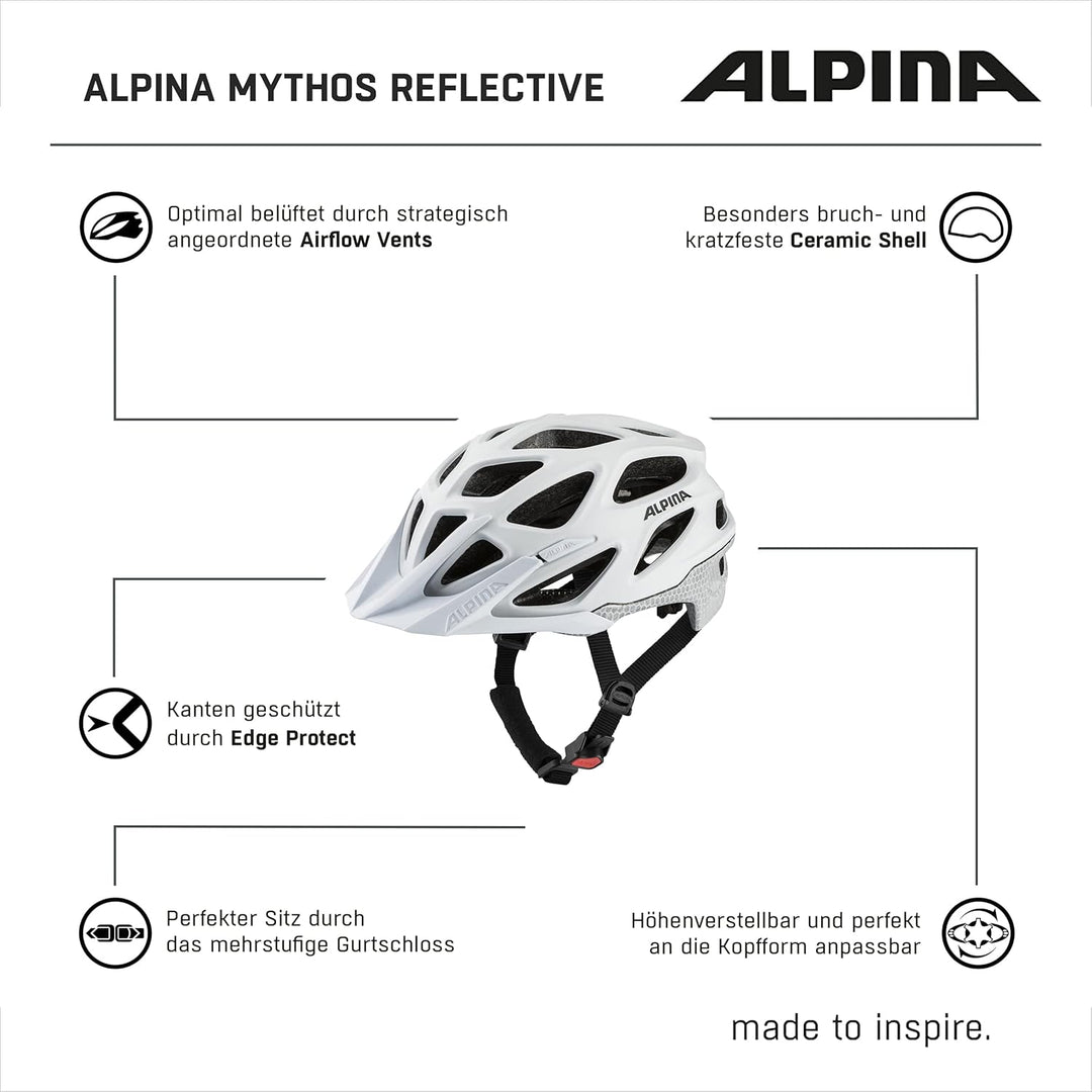 ALPINA Mythos Reflective Fahrradhelm Mountainbike-Helm white reflective 52-57 cm, white reflective 5