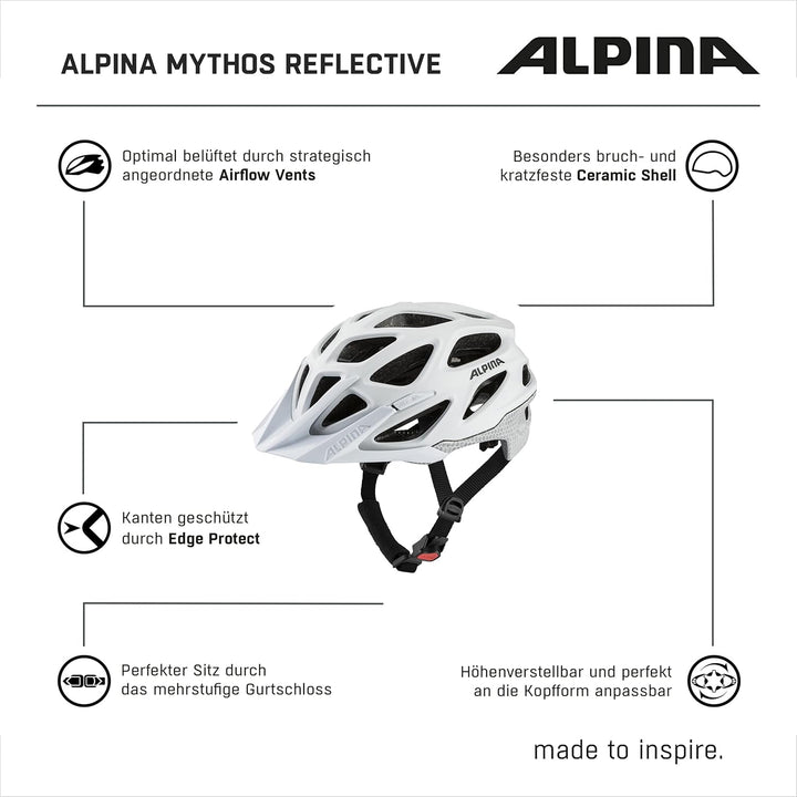 ALPINA Mythos Reflective Fahrradhelm Mountainbike-Helm white reflective 52-57 cm, white reflective 5