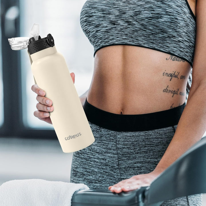 GOPPUS Edelstahl Trinkflasche-750ml mit Strohhalm,BPA frei,Kohlensäure Geeignet, Thermoskanne Vakuum