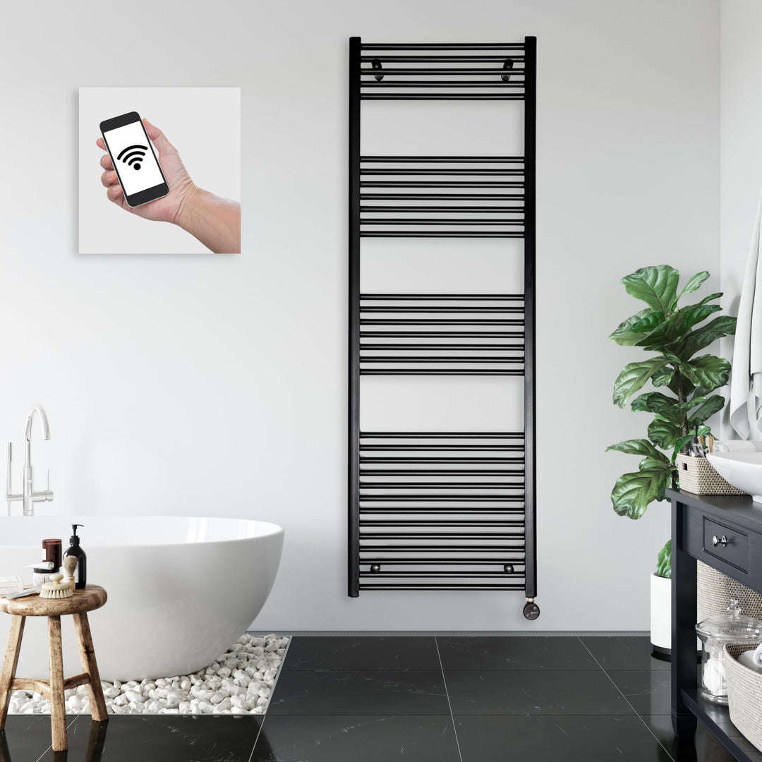 anapont WiFi und Bluetooth elektrischer Badheizkörper 1775x600 - schwarz gerade - Handtuchheizkörper