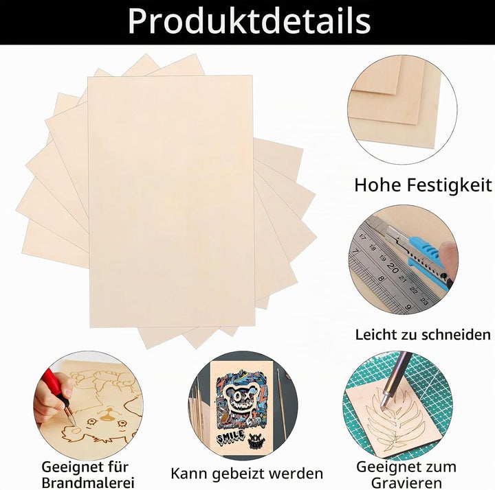 Sheets DAJAVE Holzplatte 15 Stück Sperrholz Balsaholz Platten 300x200x1,5mm Sperrholzplatte Holzplat