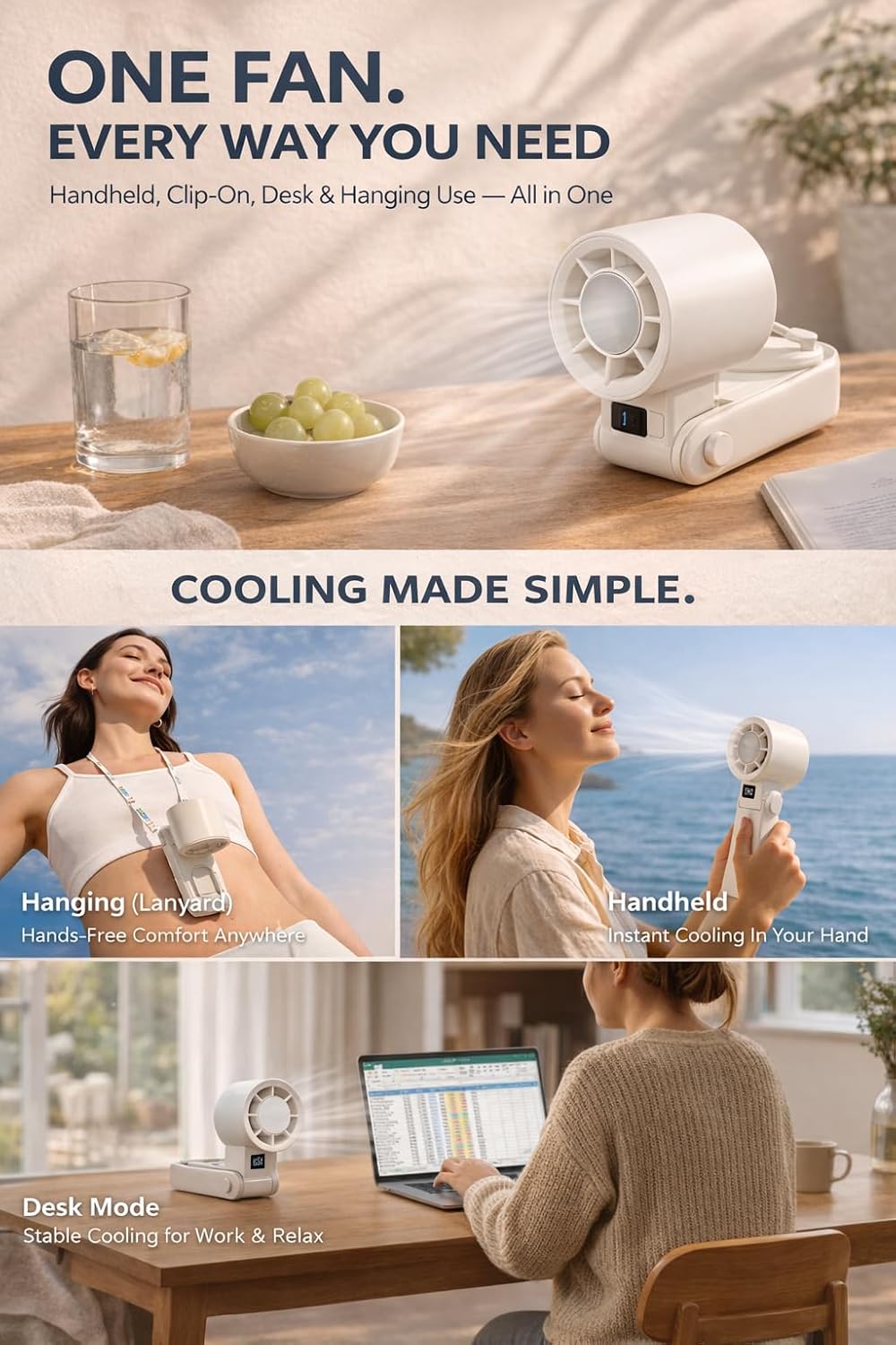 Tragbarer Handventilator mit Kühlplatte, 199 Geschwindigkeiten, stufenlose Steuerung, 3-in-1 faltbar