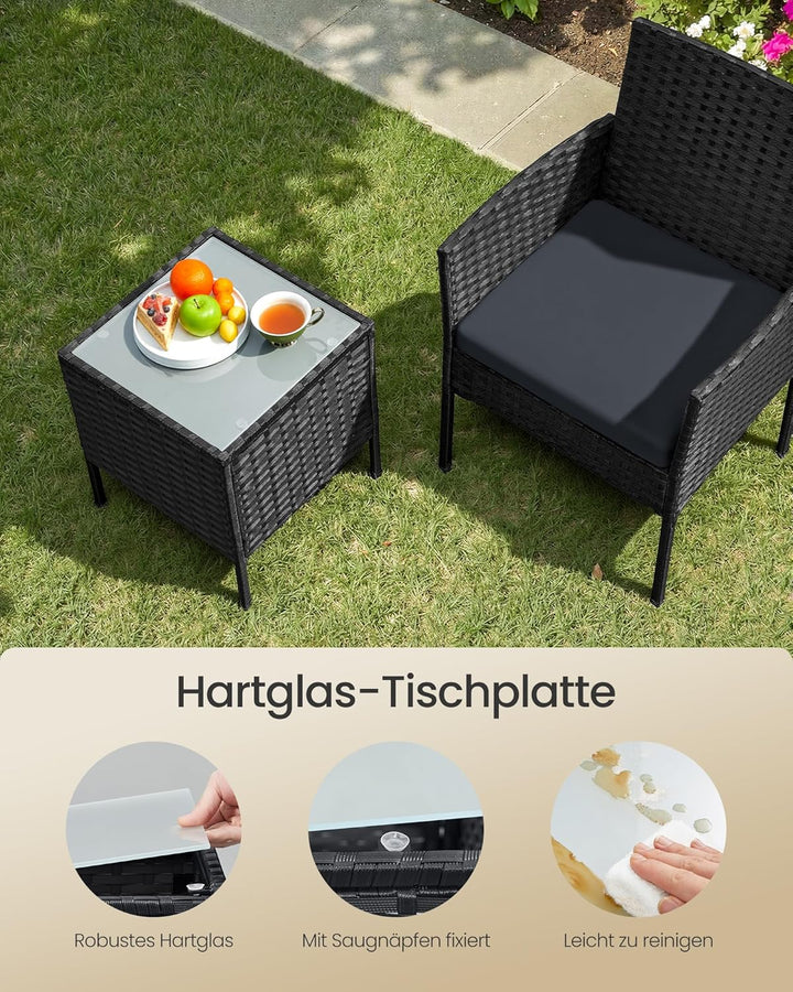 SONGMICS Balkonmöbel, Gartenmöbel-Set, aus PE-Polyrattan, Lounge-Set, Tisch und 2 Stühle, Terrassenm