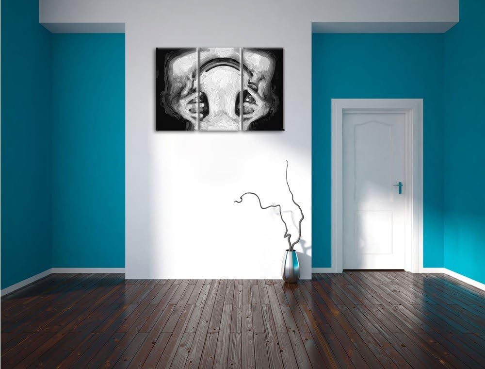 Pixxprint Sexy Girl mit Kopfhörer Pinsel Effekt 3-Teiler Leinwandbild 120x80 Bild auf Leinwand