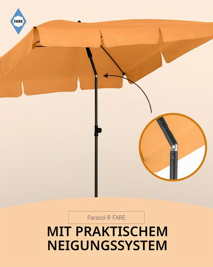 FARE Sonnenschirm Grösse L rechteckig - 200 cm Durchmesser - UV-Schutz 50+ für Balkon Garten Terrass