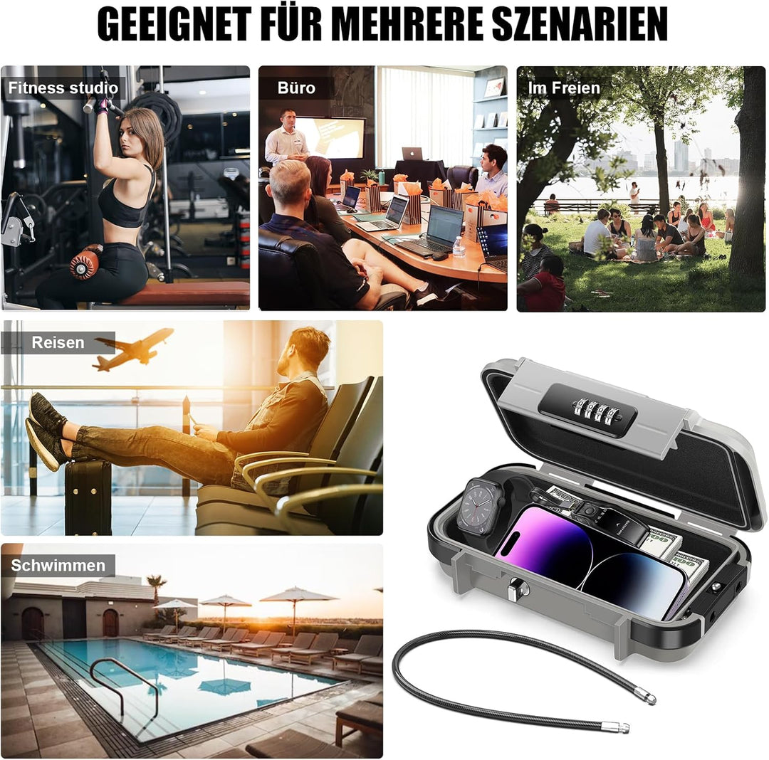 Kleiner Tresor Tragbarer, 4 Stellig Zahelncode Safe Sicherheitsbox mit 6MM Dicker Abnehmbarem Drahts