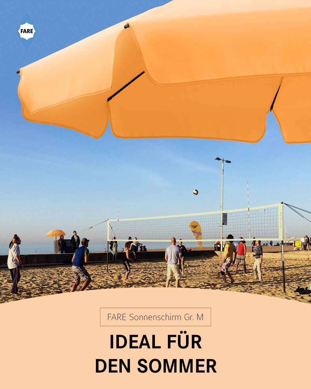 FARE Sonnenschirm Gr. M mit Volant - 180 cm Durchmesser - UV-Schutz 50+ für Balkon Garten Terrasse S