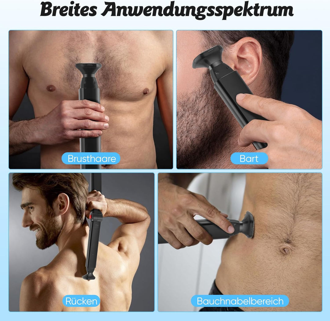 Rückenrasierer für Männer, Körpertrimmer Elektrischer mit 2 abnehmbare Scherköpfe & Ergonomischer Ar
