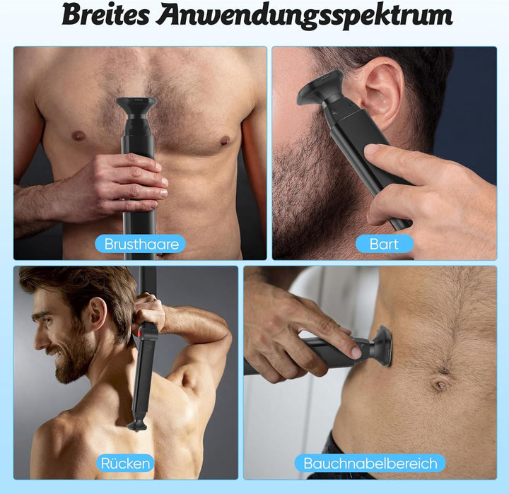 Rückenrasierer für Männer, Körpertrimmer Elektrischer mit 2 abnehmbare Scherköpfe & Ergonomischer Ar