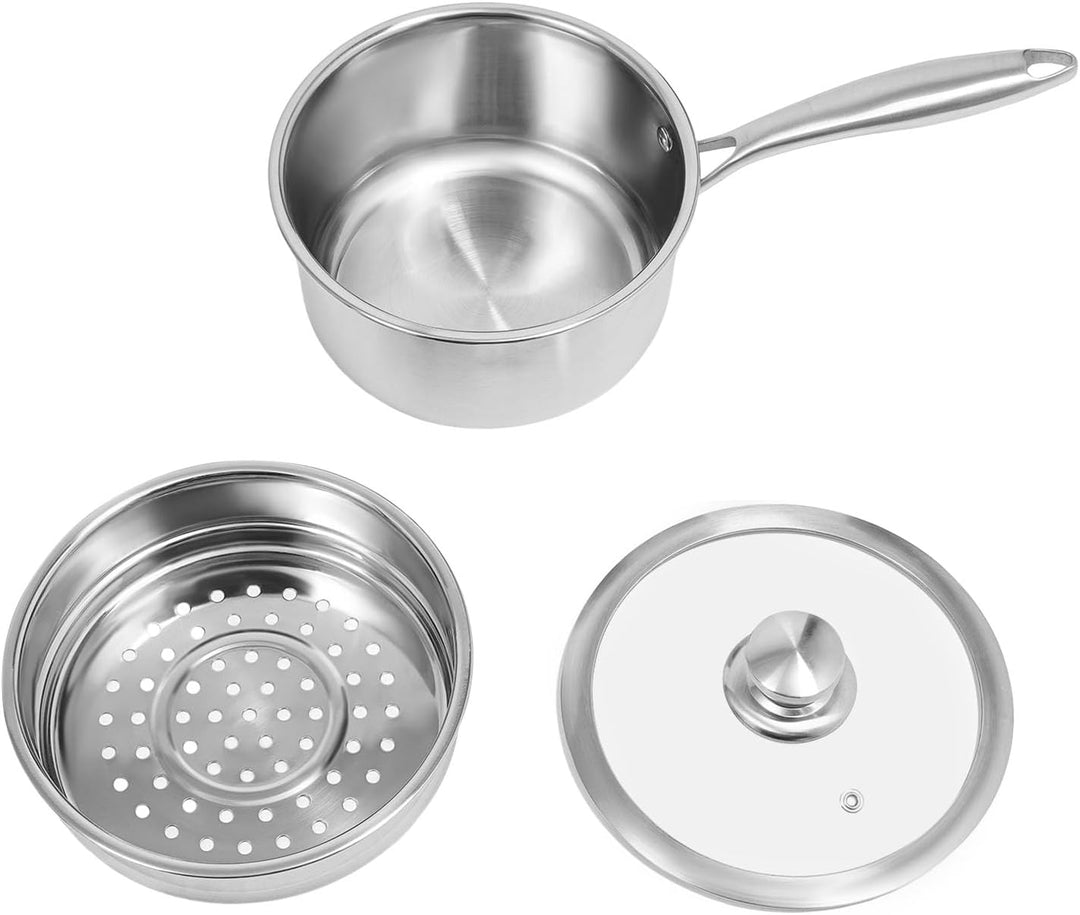 Edelstahl Dampftopf, 2-Ebenen-Mehrzweck-Dampfkochtopf mit Dämpfkorb, Deckel, 2L Dampfkocher für klei