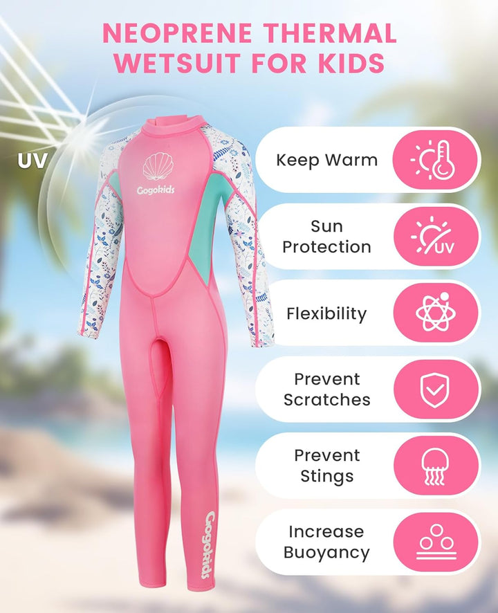 Gogokids Kinder Neoprenanzüge Thermische Bademode, Mädchen Einteiler Badeanzüge 2.5mm Neopren Tauche