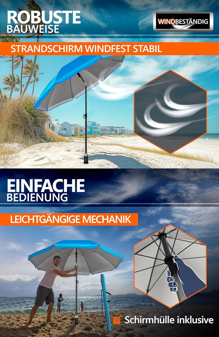 4smile Sonnenschirm Strand SunnyJoy Ø 160 cm, 3er Set - Strandschirm mit UV Schutz 50+, inkl. Sonnen