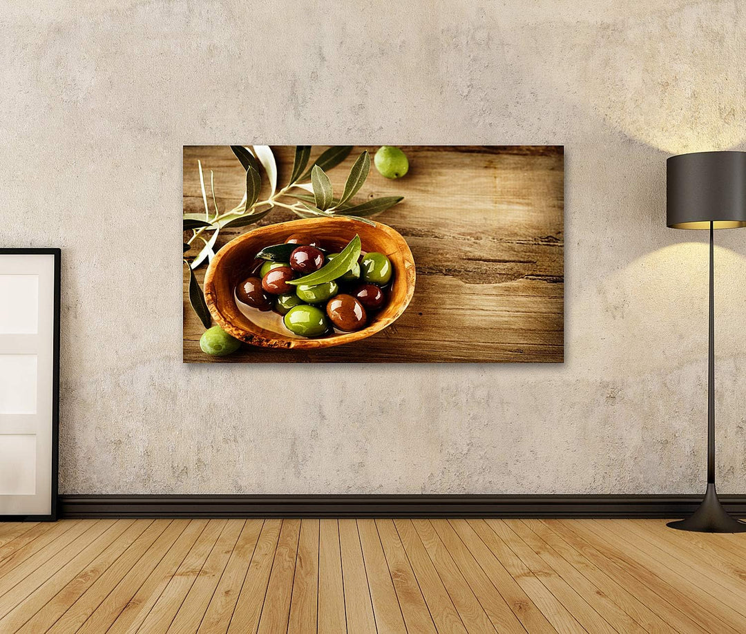 islandburner Bild auf Leinwand Oliven Und Olivenöl für Küche Bilder Wandbilder Poster Leinwand 100x5
