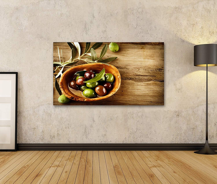 islandburner Bild auf Leinwand Oliven Und Olivenöl für Küche Bilder Wandbilder Poster Leinwand 100x5