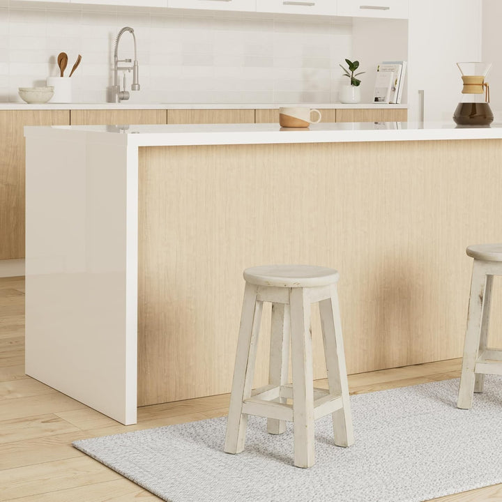 Divero Rustikaler Hocker rund massiv Holz Sitzhocker weiss im Vintage-Look Schemel Blumentisch Blume