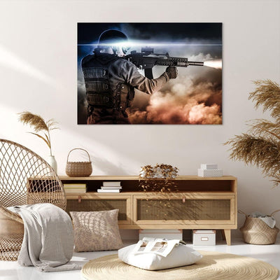 Bilder auf Leinwand 100x70cm Leinwandbild Armee Soldat Shooter kugelsichere Weste Gross Wanddeko Bil