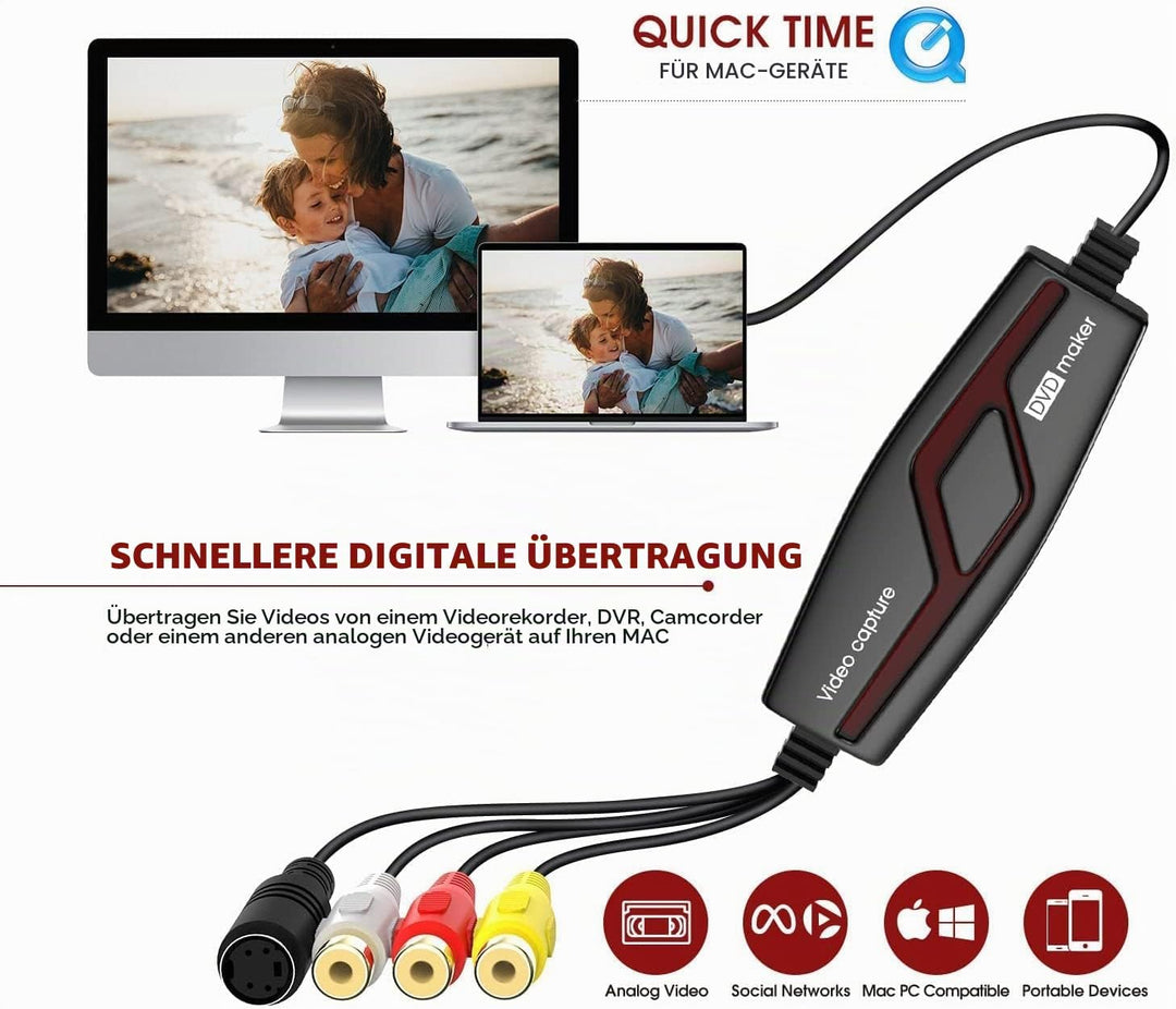 DIGITNOW! Video Grabber Überträgt Hi8 VHS auf Digital DVD für Windows 10 / Mac, Video Capture Karte