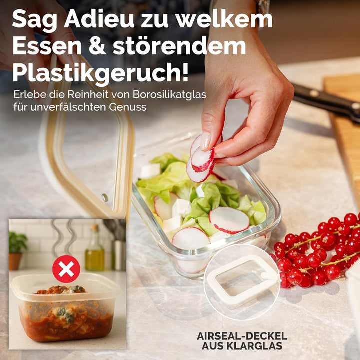 Frischhaltedosen Set 4x370ml – Borosilikatglas, Glasbehälter luftdicht & mikrowellengeeignet, Meal P