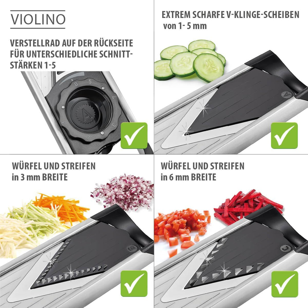 GEFU VIOLINO Gemüseschneider mit 3 Schneideflächen für Würfel, Stifte & Scheiben - Verstellbare