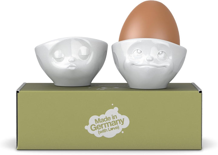Fiftyeight , Porzellan , 4er Eierbecher Set / KÜSSEND & VERTRÄUMT & LECKER & OCH BITTE / weiss A 4 S