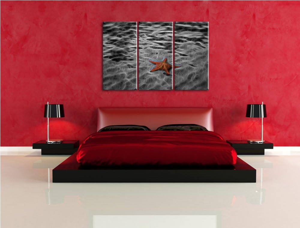 schöner Seestern im klaren Wasser schwarz/weiss Spezial 3-Teiler Leinwandbild 120x80 Bild auf Leinwa