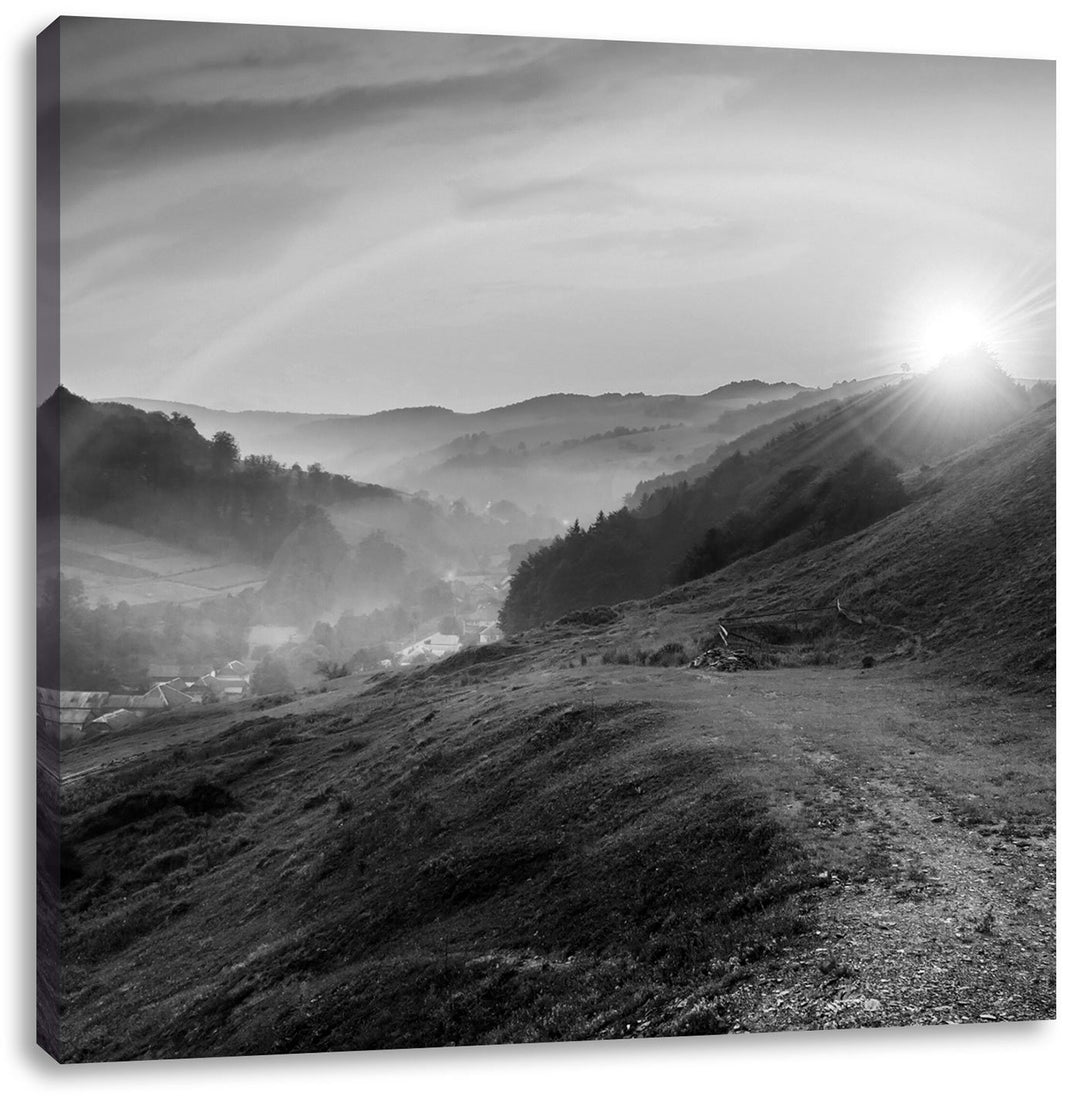 Pixxprint Berge mit Regenbogen als Leinwandbild/Grösse: 70x70 cm/Wandbild/Kunstdruck/fertig bespannt