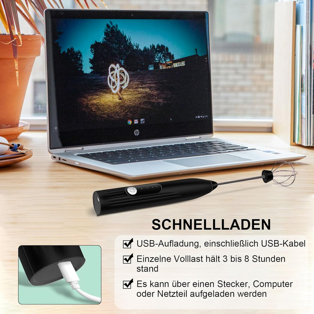 milchaufschäumer elektrisch stab with 3 heads, milk frother USB wiederaufladbar milchschäumer 3 ein
