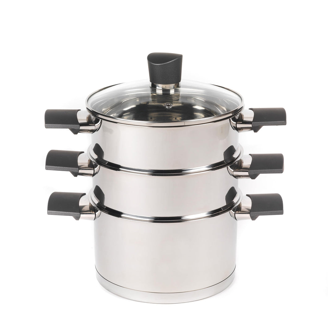 Russell Hobbs RH01170EU Excellence 3-teilig stapelbar Dampfgarer - 18cm-Dampfgarer-Set, Glasdeckel,