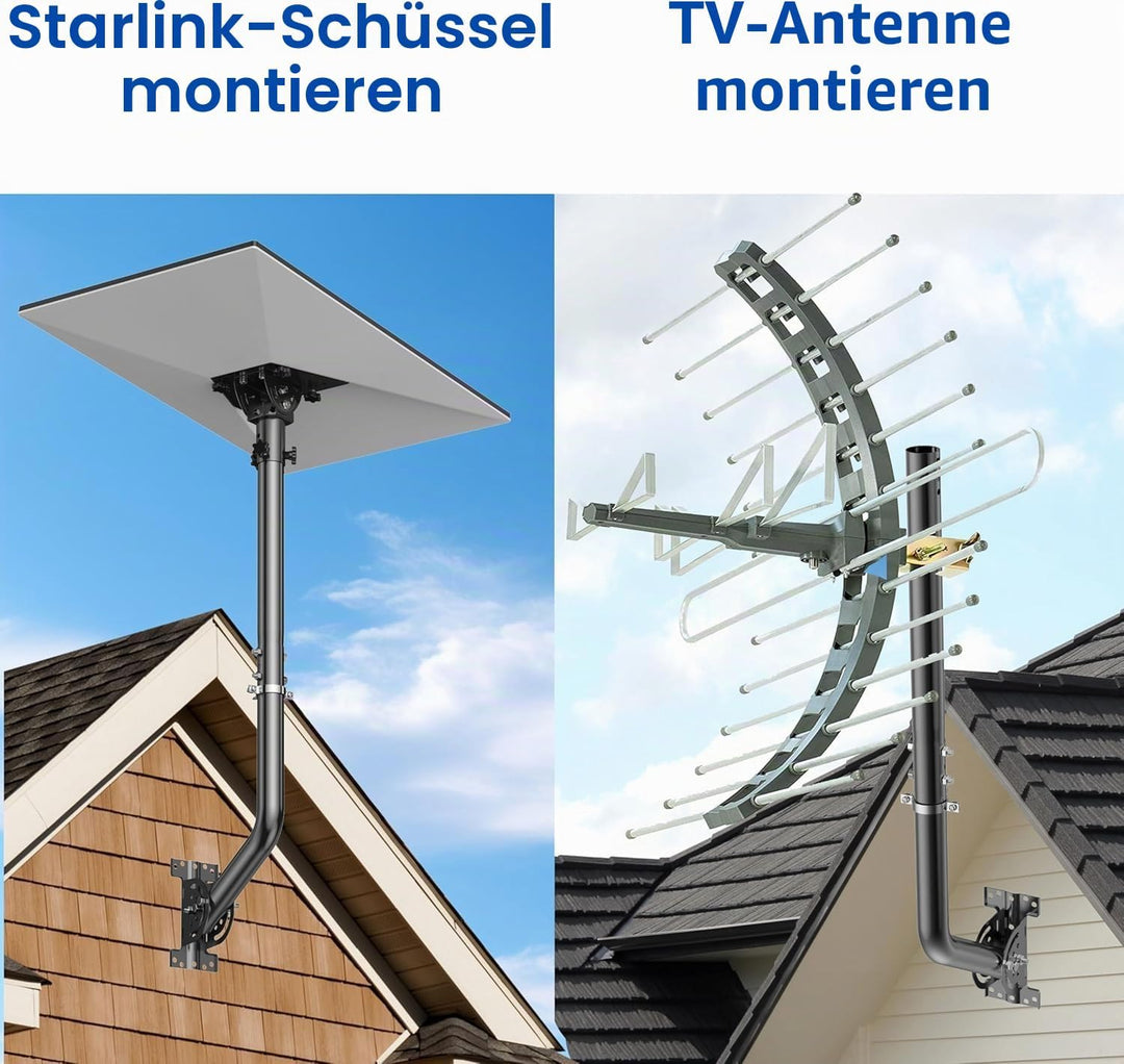 Universeller Antennenmast für Fernseh-, Satelliten-, Radio- und WLAN-Antennen - Verstellbarer Stände