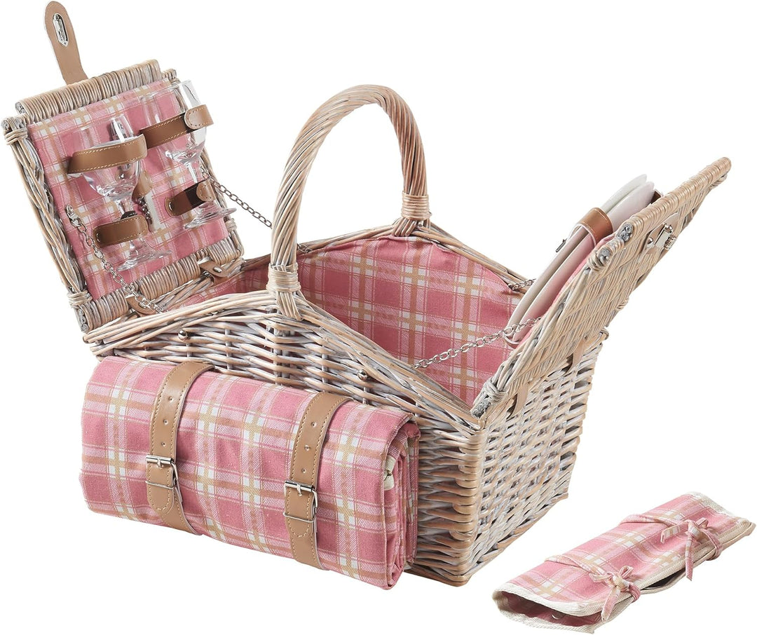 casa.pro Picknickkorb für 2 Personen Bucchianico Komplettset Weide Flechtkorb Picknick Set Geschirr