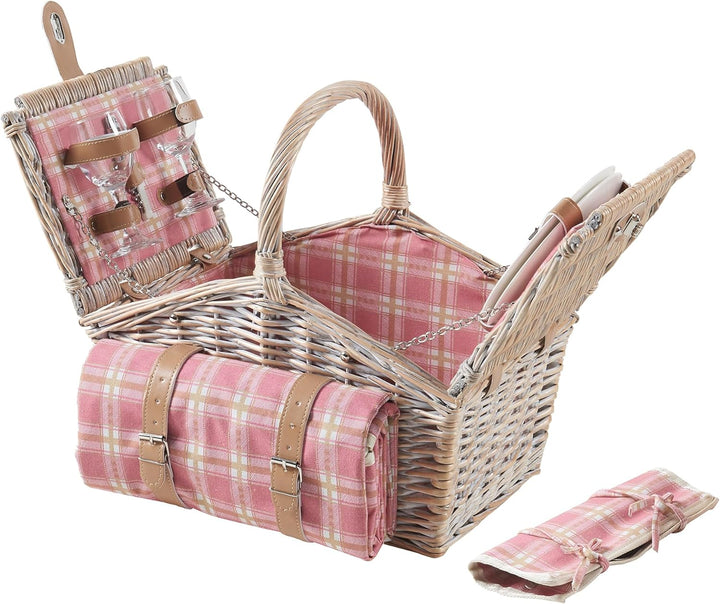 casa.pro Picknickkorb für 2 Personen Bucchianico Komplettset Weide Flechtkorb Picknick Set Geschirr