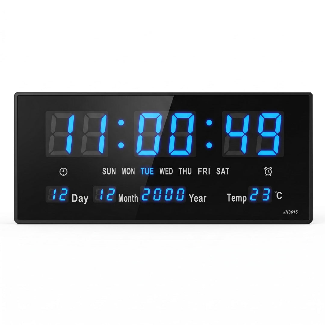 Starlet24 LED Wanduhr mit Timer Wecker Schlummer Kalender Temperatur grosse LED-Anzeige 36x15cm (JH3