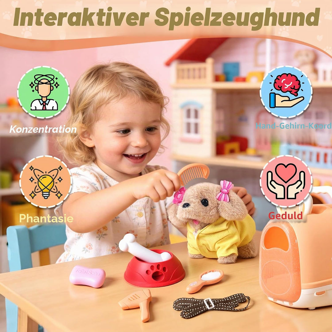 Spielzeug Hund der Läuft und Bellt mit Leine Interaktiver Hund Spielzeug Kinder ab 2 Jahre Mädchen &