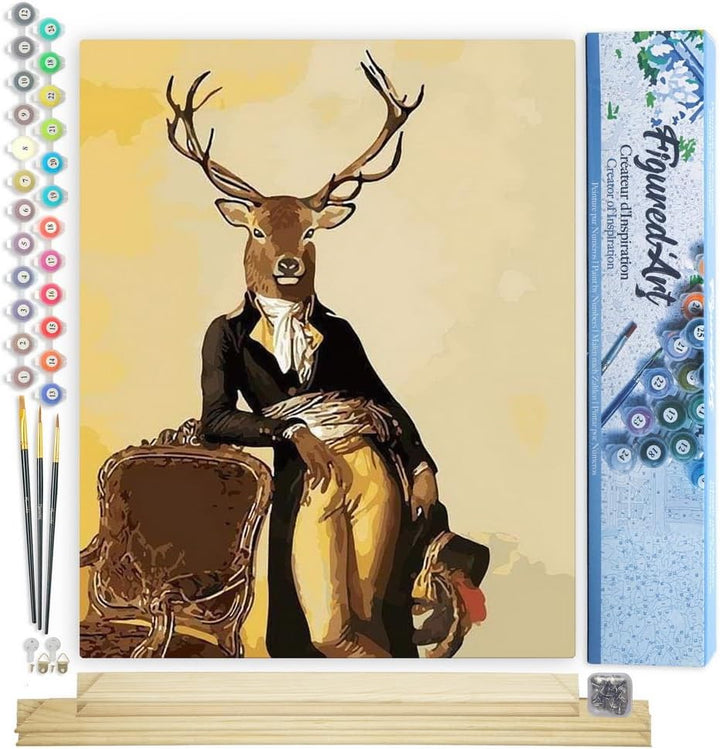 Figured'Art Malen Nach Zahlen Erwachsene Mit Rahmen Der Hirsch Dandy - Paint by Numbers Basteln DIY