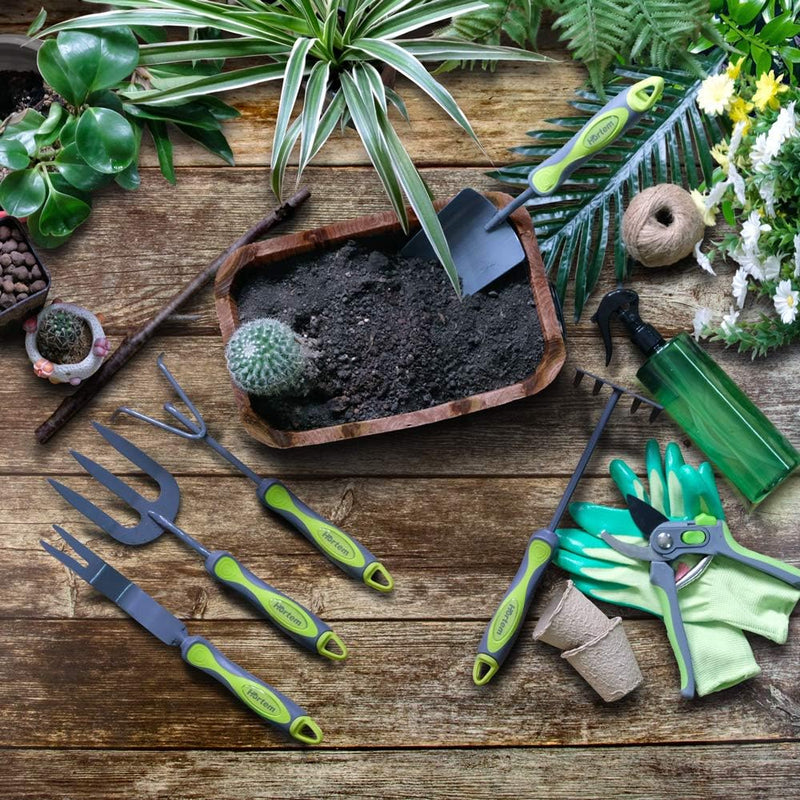 Hortem Gartengeräte - 9Stück Gartenwerkzeug Set Einschliesslich Weeder, Gartenkelle, Handrechen, Han