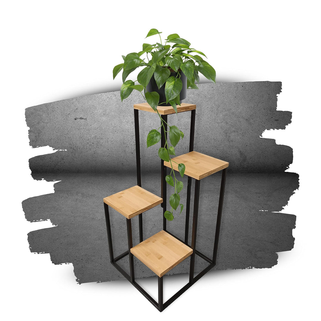 Schauer Pflanzentreppe mit 4 Ebenen natur/schwarz - aus Bambus auf Metallgestell - Blumenständer für