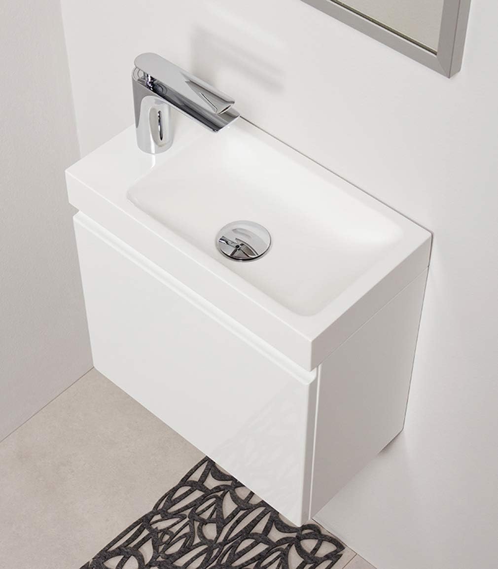 Quentis Badmöbel Gäste-WC Set Faros 40 cm, Waschbecken mit Unterschrank (weiss glänzend), Weiss Glän