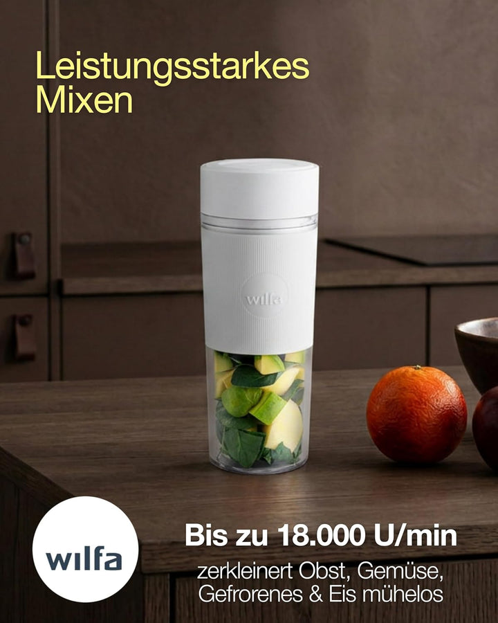 Wilfa SWIFT Akku-Mixer I 300ml Tritan-Behälter BPA-frei I zerkleinert Obst, Gemüse, Gefrorenes & Eis