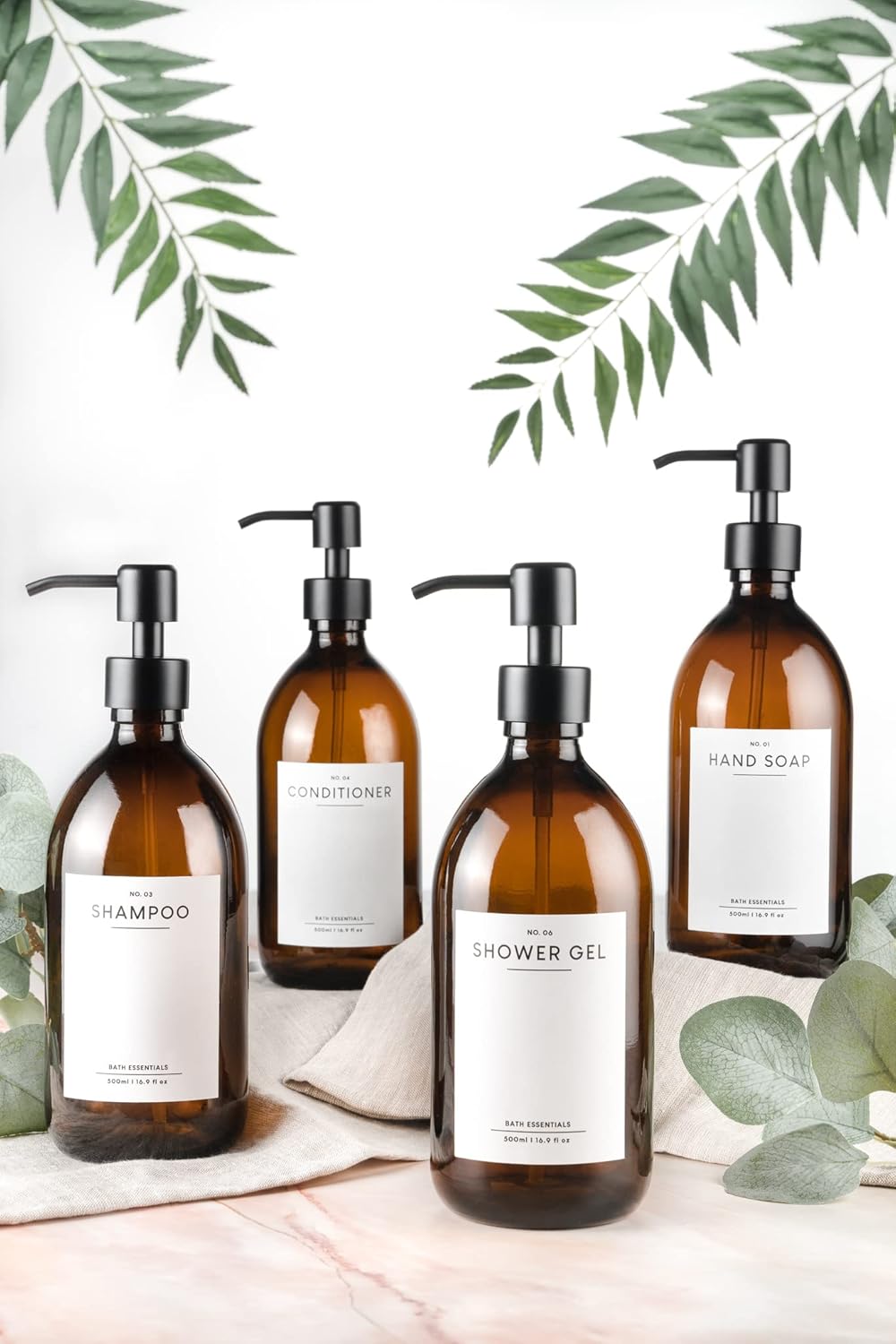 MONOKO 4er Set Seifenspender Glas - Spülmittelspender Küche - Shampoo Flaschen zum Befüllen - Duschg