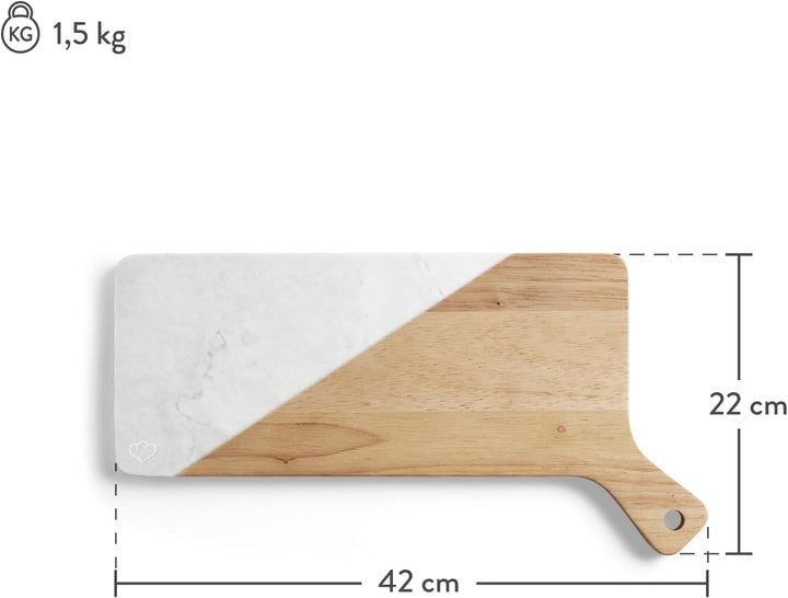 Springlane Servierbrett - Kautschukholz & Marmor - 42 x 22 x 1,5 cm - Käseplatte - Mamorbrett, Servi