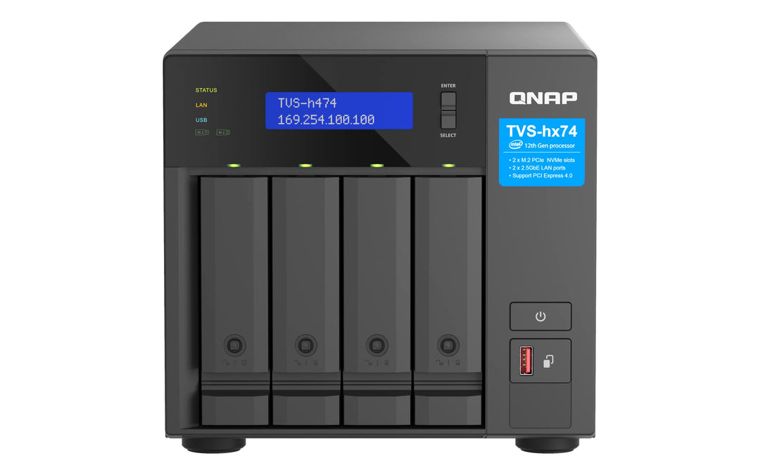 Qnap TVS-h474-PT-8G | Intel Pentium Gold Prozessor, 8 GB RAM, PCIe Gen 4, Schwarz 4-bay 8GB RAM, 4-b